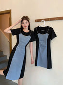 Midi Denim Women Dress Split Sleeve