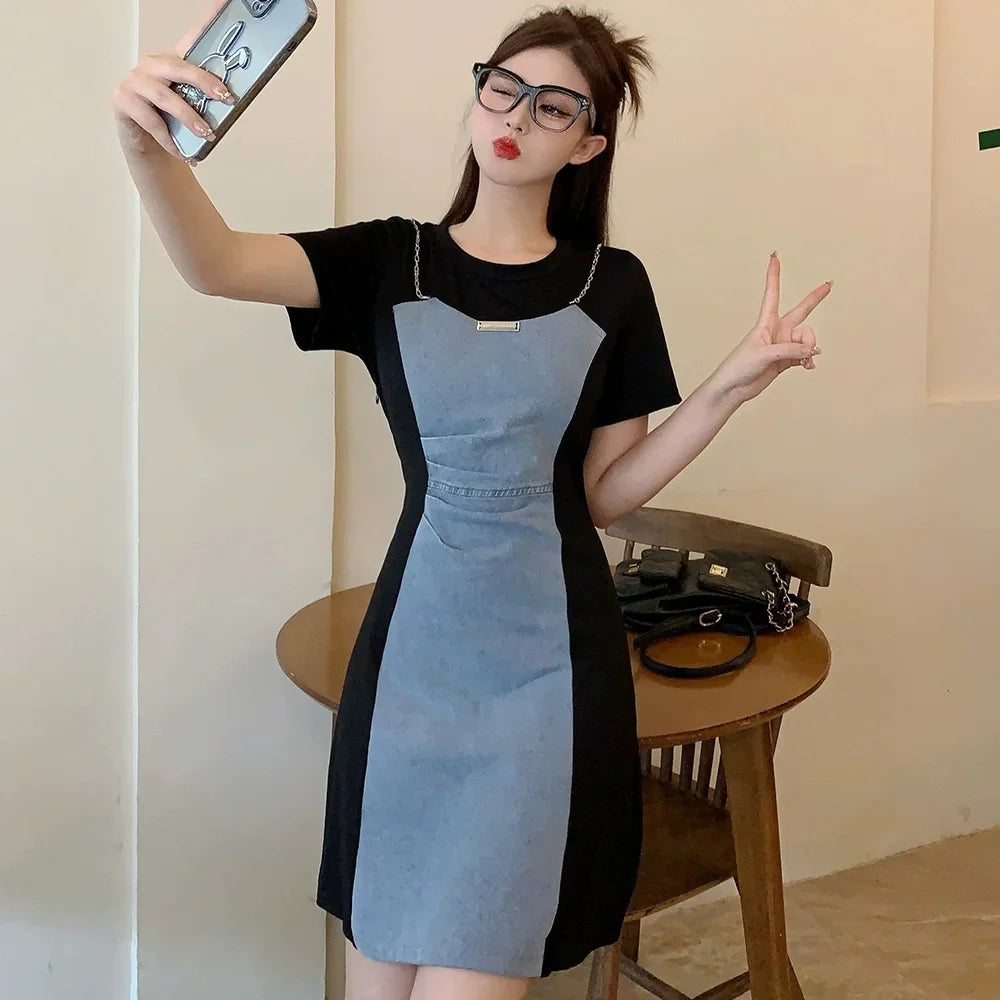 Midi Denim Women Dress Split Sleeve