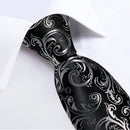 Men's Black Ties Handkerchief Cufflinks Business Formal Floral Striped Solid 8cm Necktie Gift for Husband Wedding Accessories