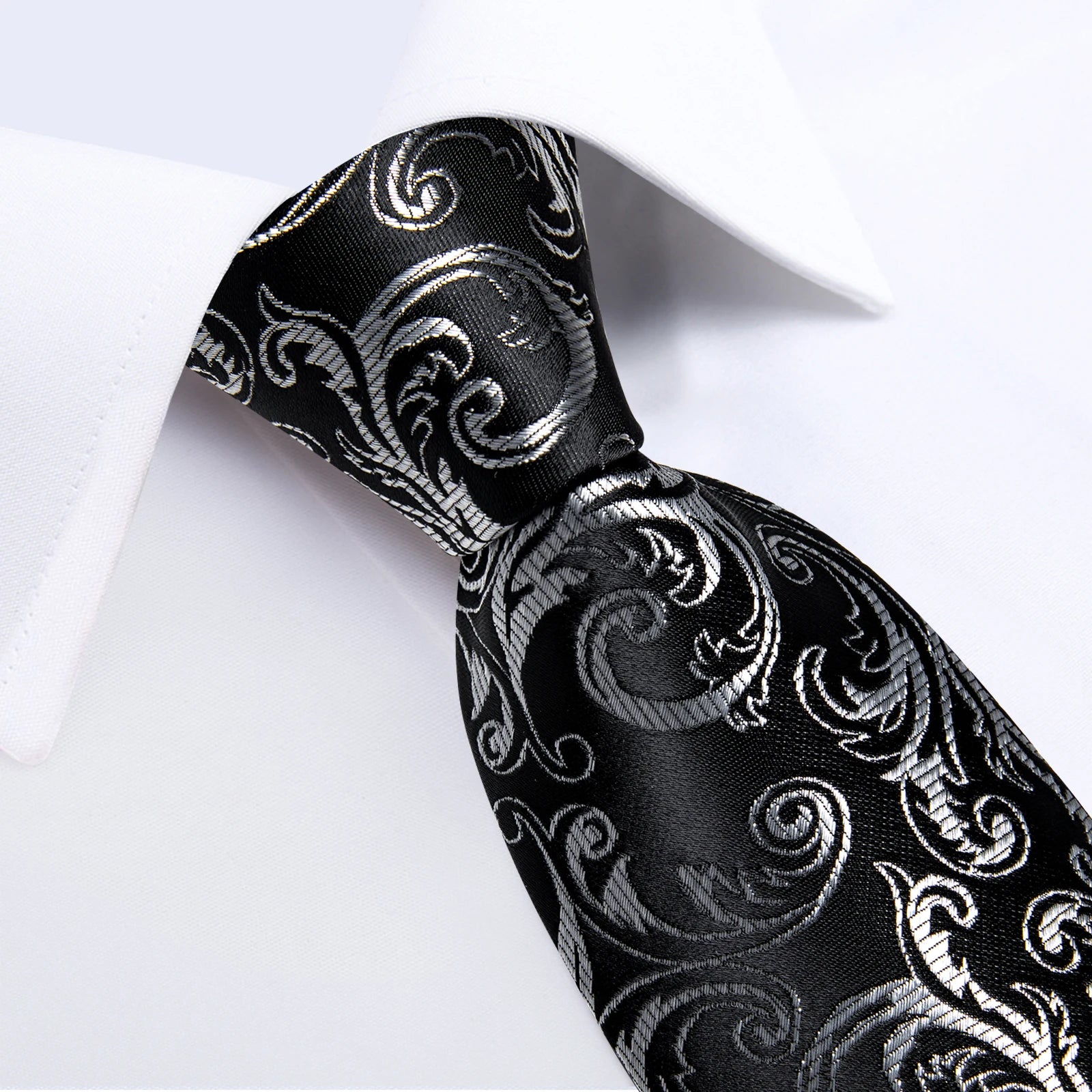 Men's Black Ties Handkerchief Cufflinks Business Formal Floral Striped Solid 8cm Necktie Gift for Husband Wedding Accessories
