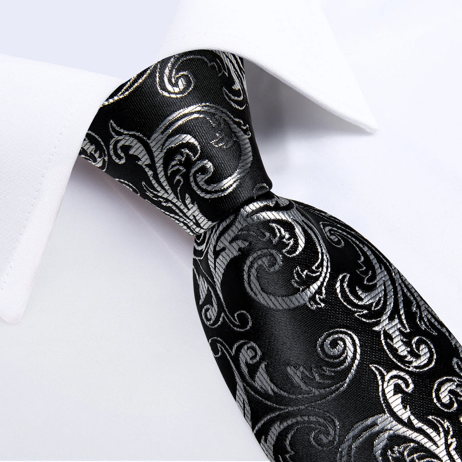 Men's Black Ties Handkerchief Cufflinks Business Formal Floral Striped Solid 8cm Necktie Gift for Husband Wedding Accessories