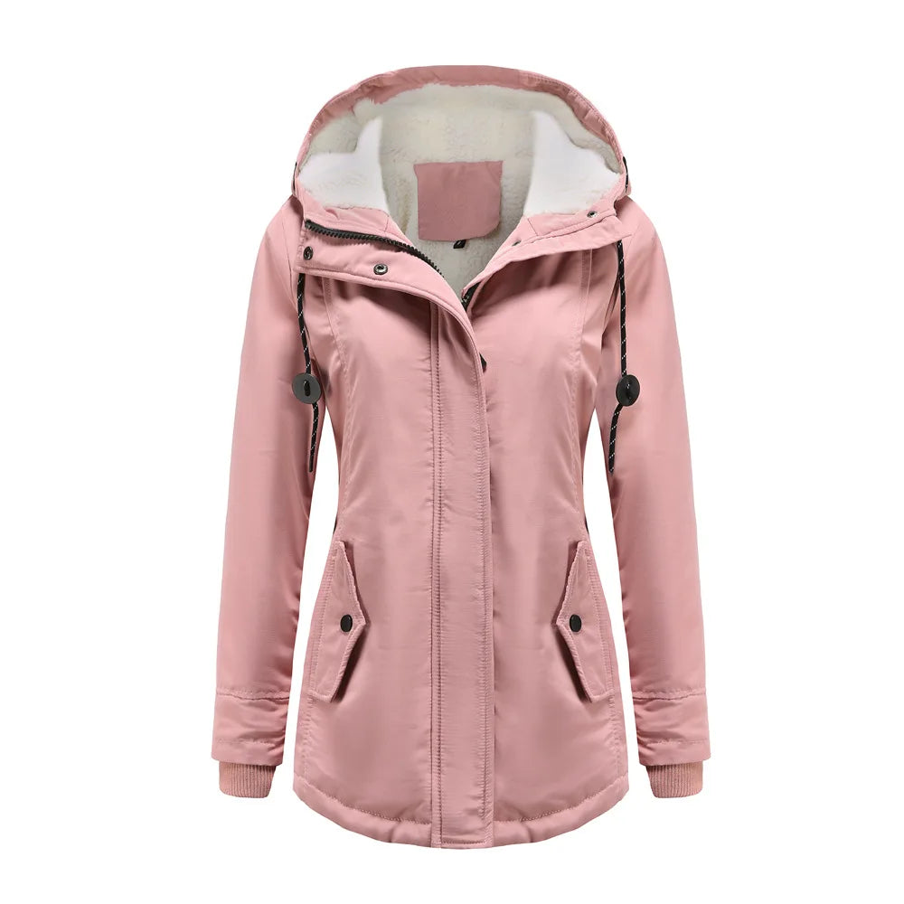 Women's Warm Hooded Parkas, Thick Plush Coats, Female Mid-Long Cotton Jacket, Winter Outwear, Big Size, S-5XL