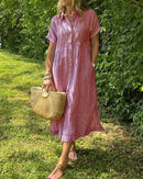 Plus size women's summer casual fashion striped loose short-sleeved shirt and plus size dress plus size women's clothing