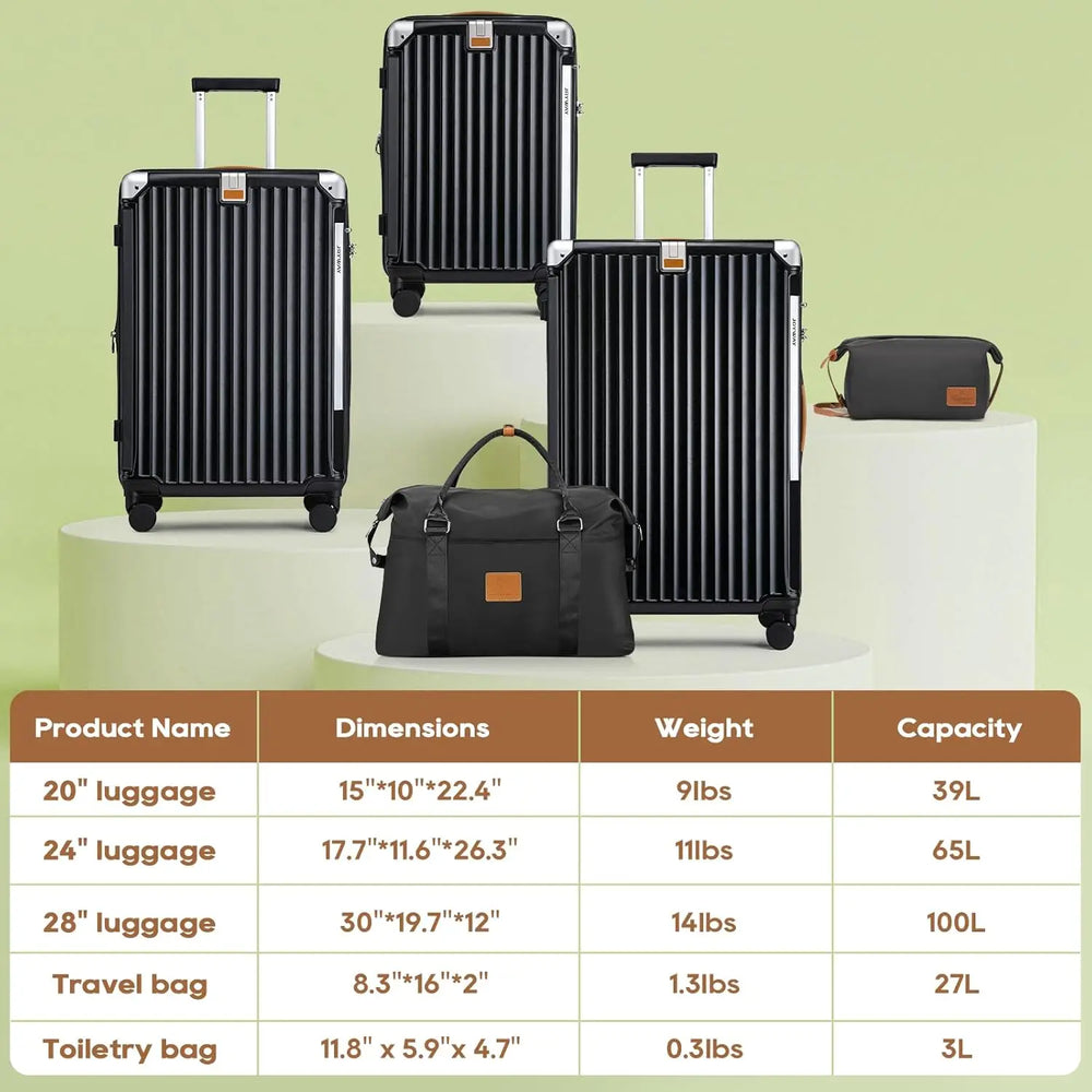 5pcs Black Luggage Set