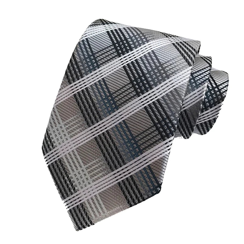 Fashion 8CM Mens Necktie Silver Light Grey Color Stripes Floral Plaid Ties For Man Groom Neck Tie For Business Wedding Party