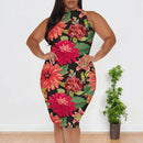 Plus Size Bohemian Paisley Halter Neck Maxi Dress Beach Casual Holiday Party Sundress