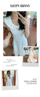 White Bow Jacquard Sundress Women Sweet Summer A-Line Dress with Tie Straps Petite Fit Flowy Midi Dress Cute Vacation Daily Wear