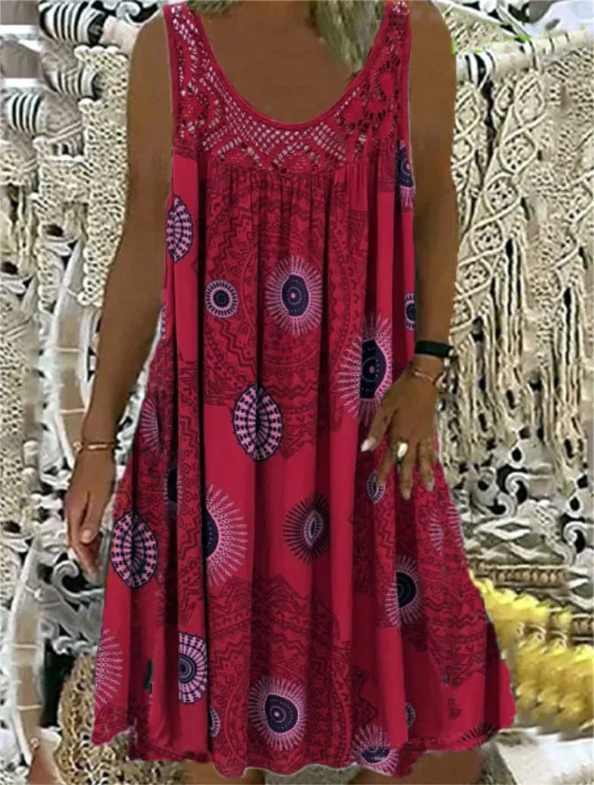 Digital printed off shoulder sexy camisole loose fitting dress lace casual dress  summer dress