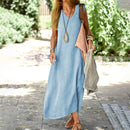 Women's Sleeveless V-neck Pullover Cotton Linen Dress