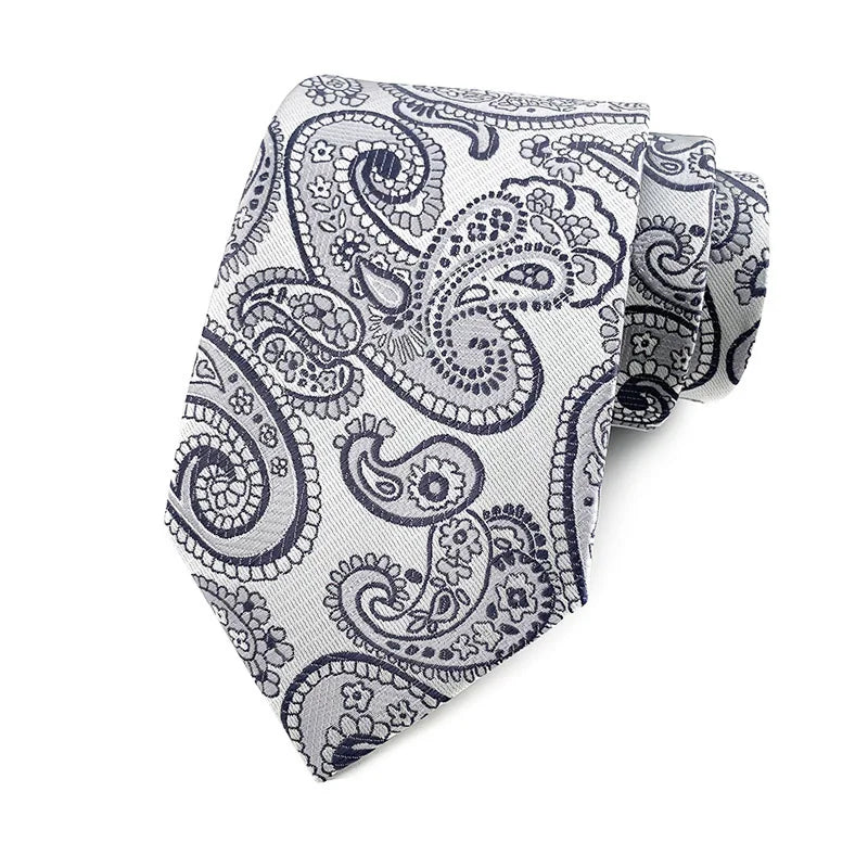 Fashion 8CM Mens Necktie Silver Light Grey Color Stripes Floral Plaid Ties For Man Groom Neck Tie For Business Wedding Party