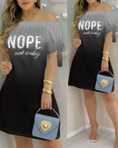 3XL Women's Casual Gradient Off Shoulder Short Sleeve Dress Bow Print Mini Dress