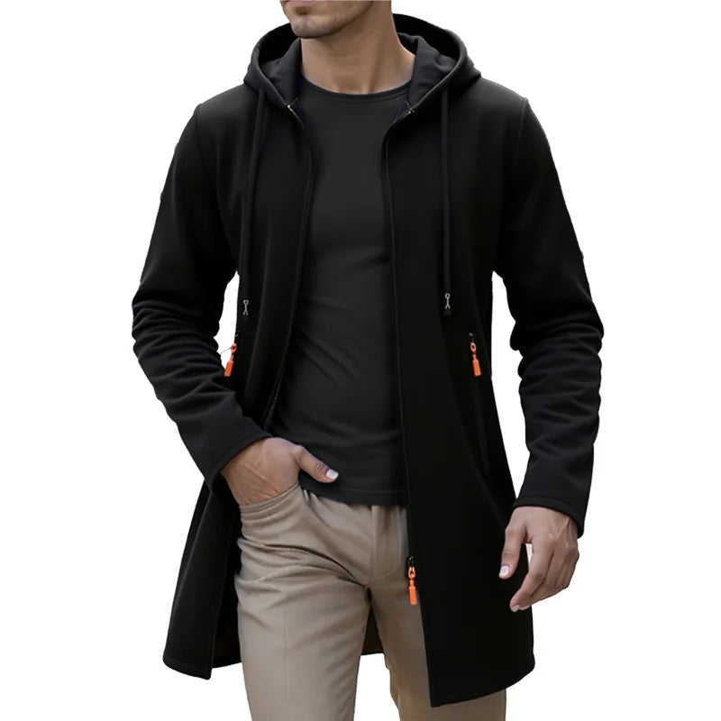 Spring Autumn Men's Hooded Long Jackets Solid Kintting Cardigan Outwear Casual Male Coats Zipper Warm Streetwear Hoodies Jacket