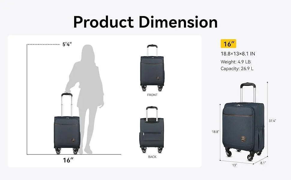 15 Inch Rolling Trolley Suitcase