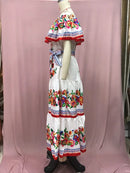2024 Spring/Summer New Women Retro Fashion One Shoulder Red Flower Printed Waist Collection Long Style Large Swing Casual Dress