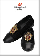 Piergitar 2022 New British Style Retro Embroidered Patch Men's Loafers Handmade Leather Stitching Velvet Moccasins Slip-On Shoes