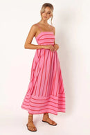 Spring And Summer Striped Vest Backless Large Swing New Dress For Women, Collarless And Sleeveless Oversized Swing Dress