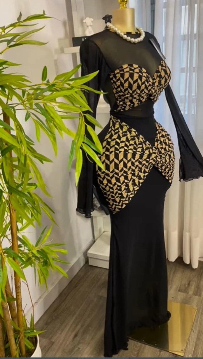 Women Houndstooth Printed Long Sleeve Draped Ruched Bodycon Mini Dress