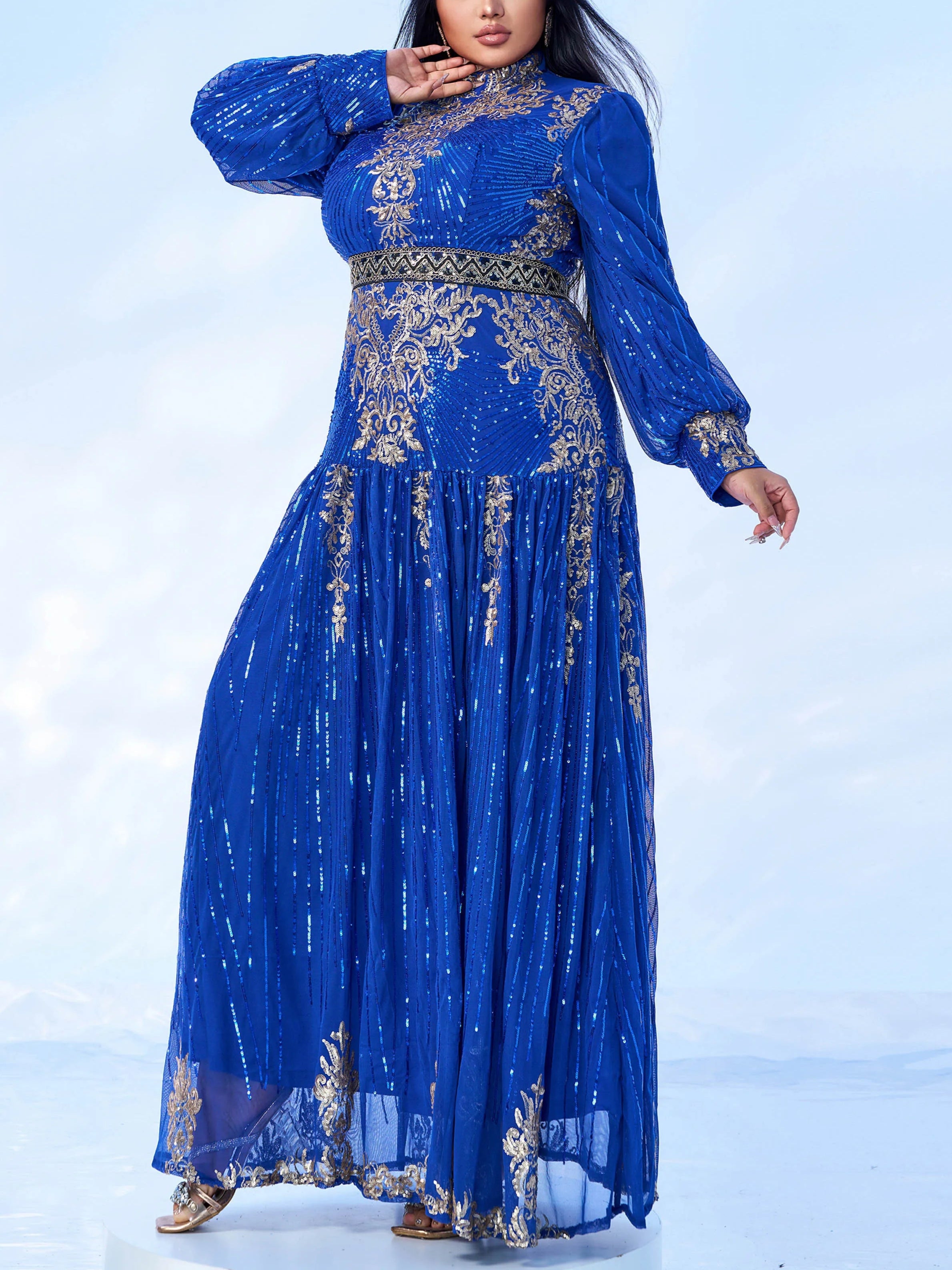 Women's Plus size Sequins High Neck Dress