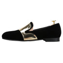 Piergitar Handmade Men Velvet Shoes With Across Gold Metal Buckles For Formal Suit Wear Fashion Party Slip-On Loafers Plus SIze