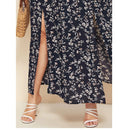 Plus Size Summer Dresses with Slash Necks, Shirred Bodice and Split Thigh Floral Dresses