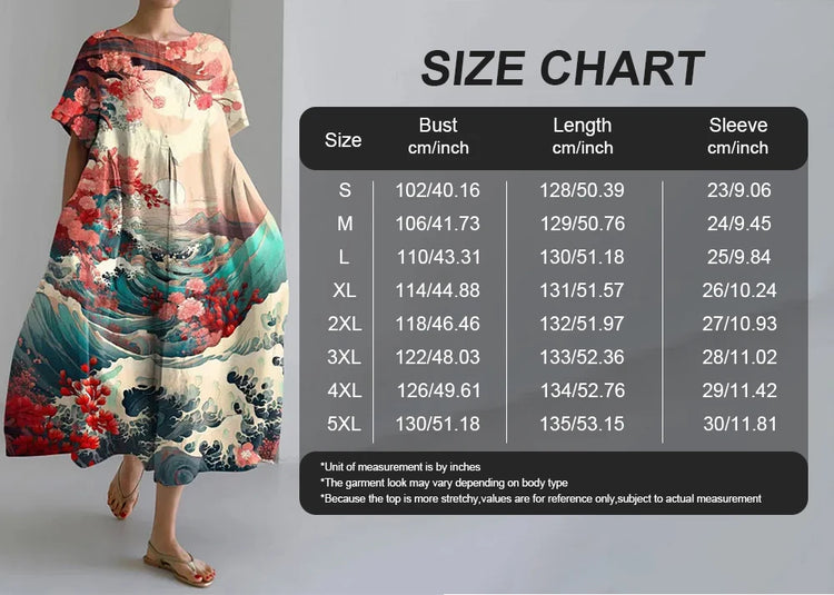 2024 Women's New Round Neck Long Casual Summer Dress Large Size Fresh Print