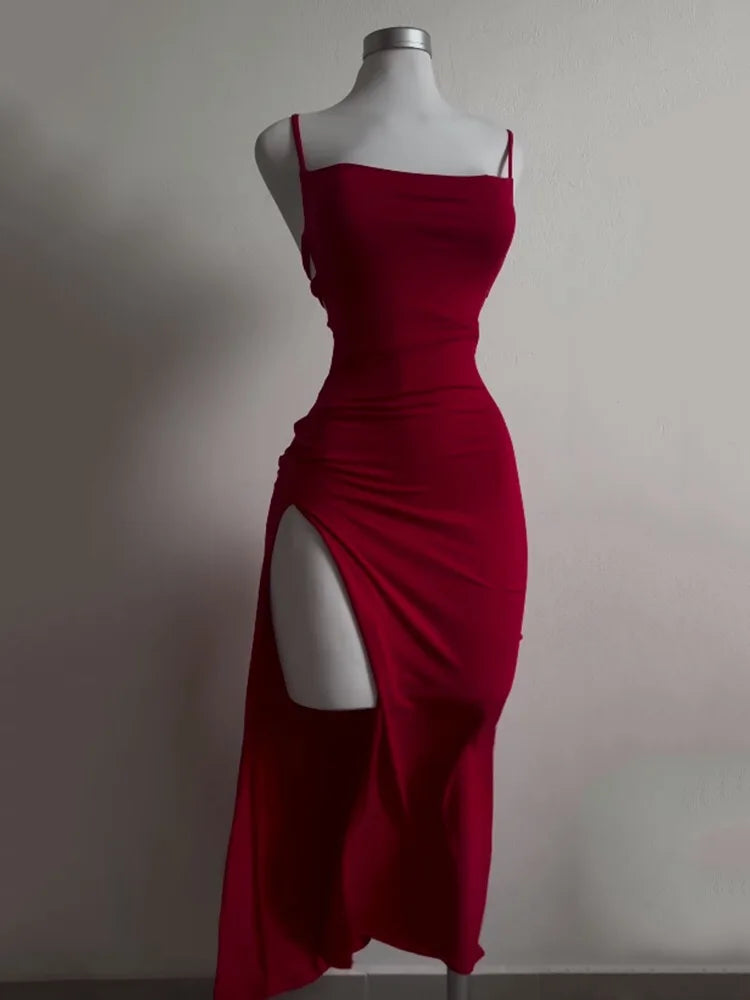 2025 explosive new Black WineRed dress summer high sensibility halter strap Spice Girl bag hip dress
