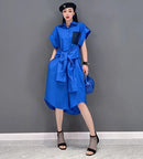 Extra Sleeves Decorated New 2025 Summer Korean Style Woman Purple Shirt Dress Loose Fit Chic Unique Big Size Casual Robe JKXD005