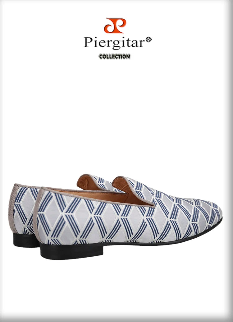Piergitar 2022 High Grade Silk Fabric Men's Loafers For Party And Wedding Leather Insole Handmade Man Smoking Slippers Plus Size