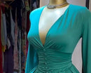 Women's Short Skirt Mini dress Ruched Lantern Sleeve