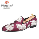 Piergitar 2022 New Arrival Purple Jacquard Fabric With White Fowers Handmade Men Loafers Party And Prom Male Flats Plus Size