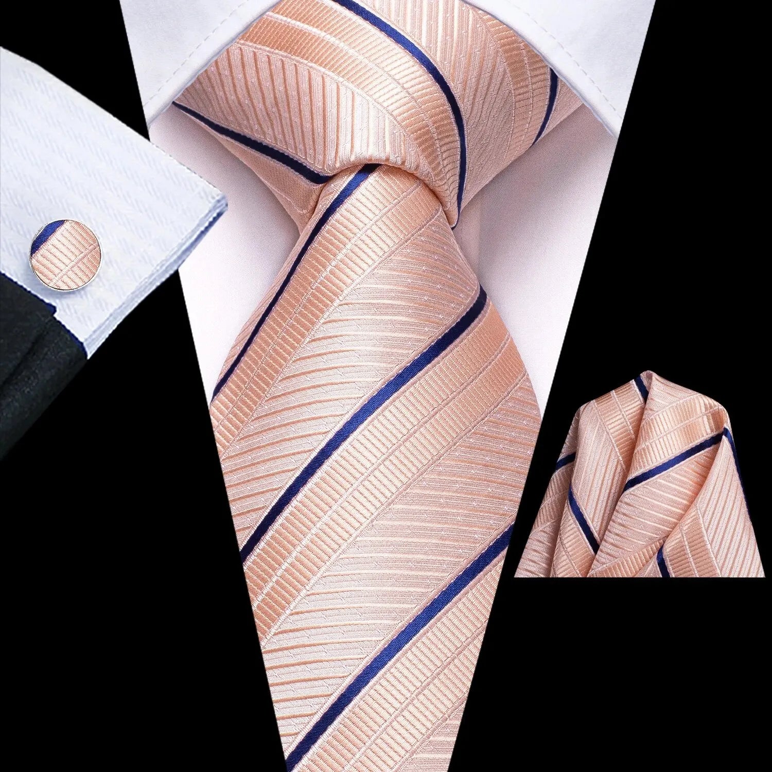 Hi-Tie Striped Black Red Gold Green Silk Wedding Tie For Men Handky Cufflink Gift Men Necktie Fashion Designer Business Party