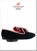 Piergitar 2023 Classic Black Velvet Slip-On Slippers Shoes Handmade Pink Suede Men's Loafers For Party And Wedding Plus Size