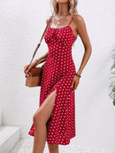 2024 Women Floral Print Spaghetti Straps Summer Boho Beach Dress Print Elegant  Suspenders Square Neck Slit Dress Vestidos