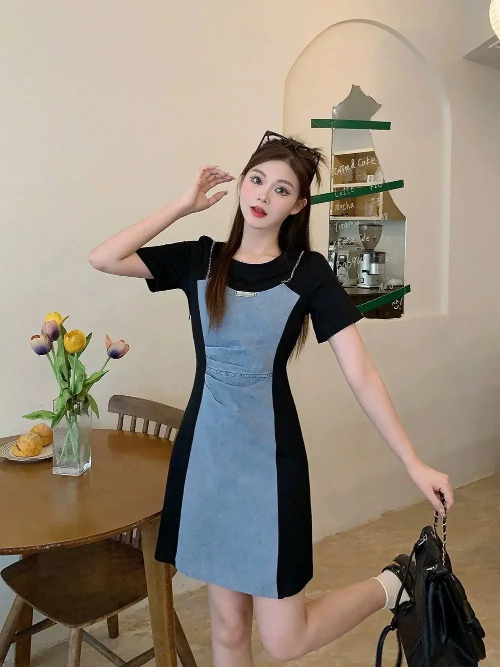 Midi Denim Women Dress Split Sleeve
