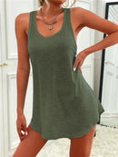 Summer environment women's solid color U-neck sleeveless herringbone suspender vest dress casual versatile short skirt