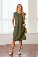 New Fashion And Multifunctional Temperament Round Neck Neck Sleeves Solid Color Summer Dress