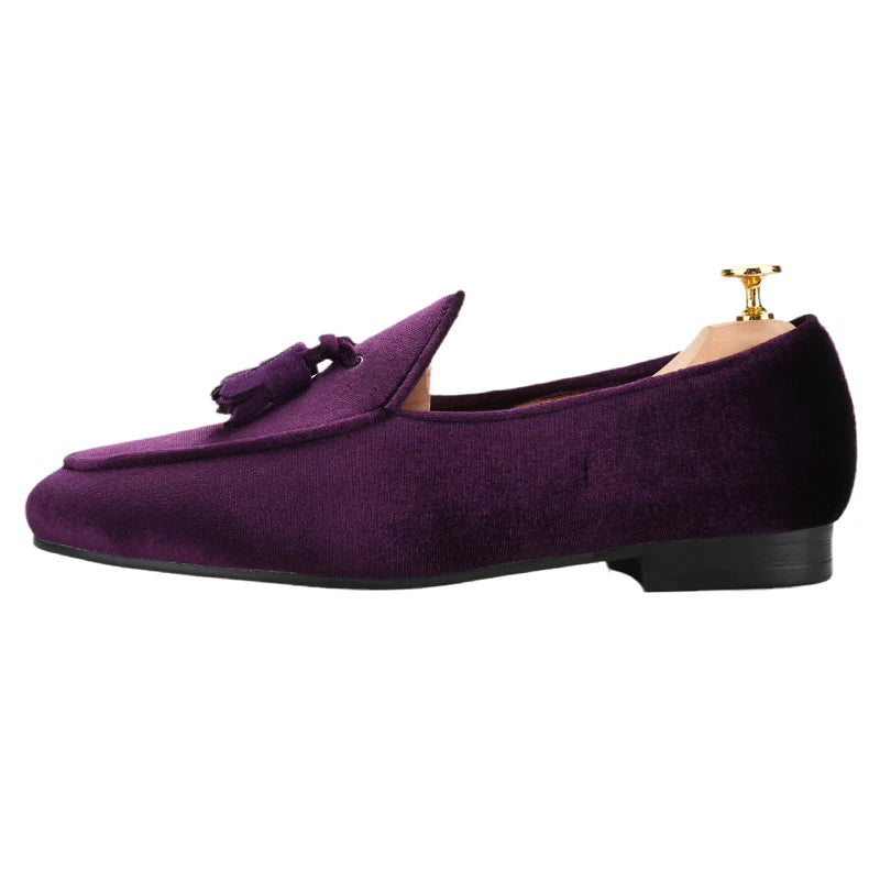 Piergitar 2023 New Style Two Colors Velvet Men's Loafers With Handmade Match Material Tassels Man Smoking Slippers Plus Size