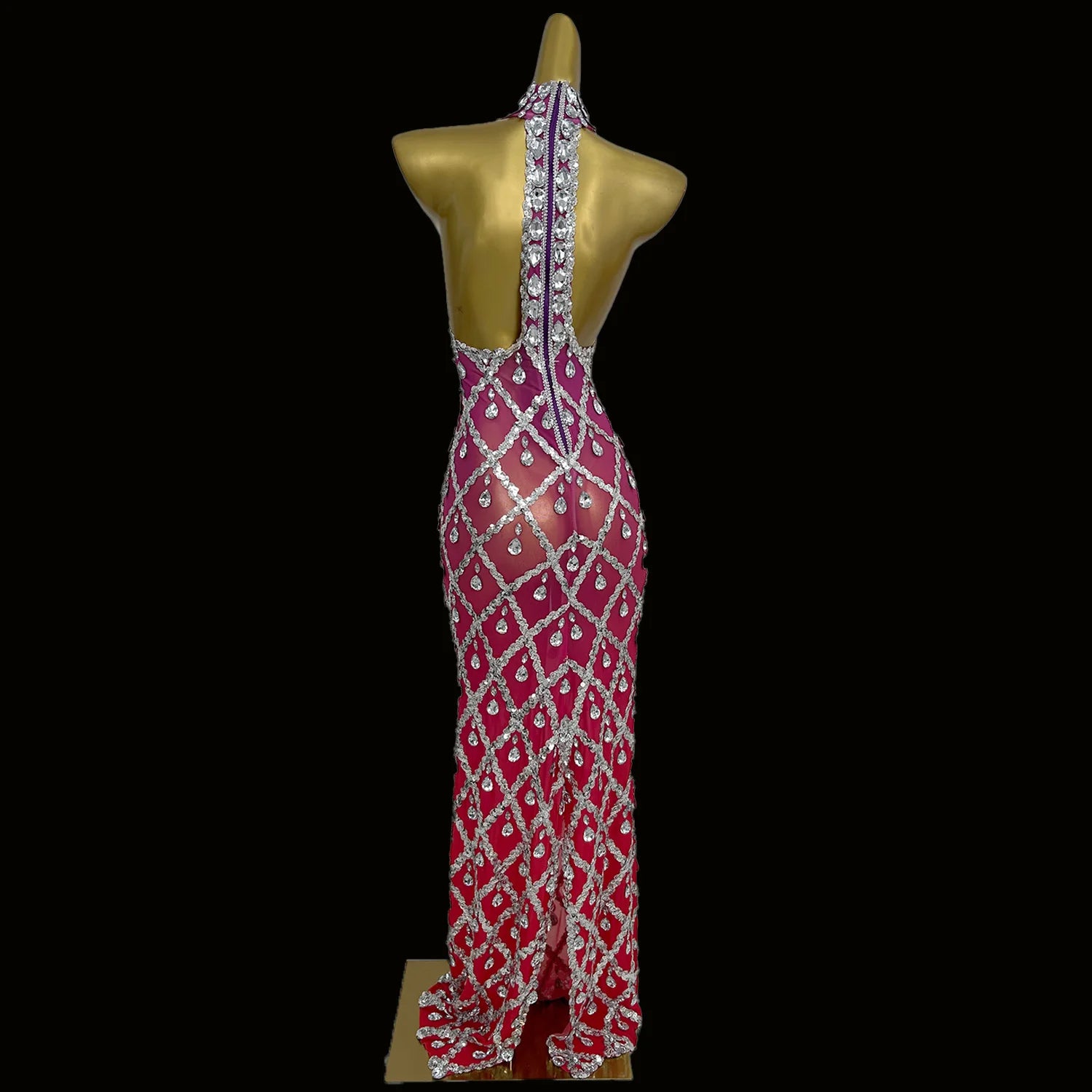 New Rhinestone Sequined Sleeveless Floor Length Dress for Dance Sexy Backless Tight Dress Holiday Party Club Birthday Dress
