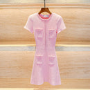 traf 2025 woman tight dress knitted tassel stretch corset elegant women's dress y2k clothes New fashion pink hip skirt