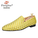 Piergitar 2022 Four Colors Checkerboard Print Silk Handmade Men's Loafers Classic British Style Man Smoking Slippers For Party