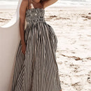 2025 Women's Summer Style Striped Rubber Elastic Sexy Big Swing Bag Suspender Dress Club Clothing Vestidos