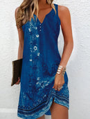 Women's dresses Summer fashion Stitching V neck Loose bohemian
