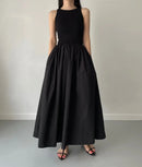 Simple Elegant Long Black Dresses For Woman Round Neck Sleeveless Low Waist