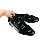 Piergitar New Style Handmade Patent Leather Shoes With Classical Brogue Printing And Suede Fringe Party/Wedding Men's Loafers