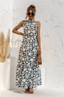 2025 Top Selling Women's Dress Elegant and Sexy Office Commuting Travel Leisure Wave Point Printed Neck Strap Dress Long Skirt