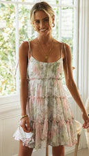 Spaghetti Strap Flower Chiffon Mini Dress