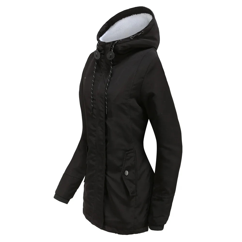 Women's Warm Hooded Parkas, Thick Plush Coats, Female Mid-Long Cotton Jacket, Winter Outwear, Big Size, S-5XL