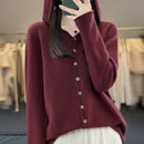 First Line 100% Merino Wool Knitted Cardigan Women's Autumn And Winter Hoodie Loose Sweater Fashionable Versatile Coat Top YC014
