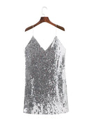 Deep V Neck Silver Mini Dress