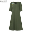 Women's V-Neck Floral Embroidery Midi Dress